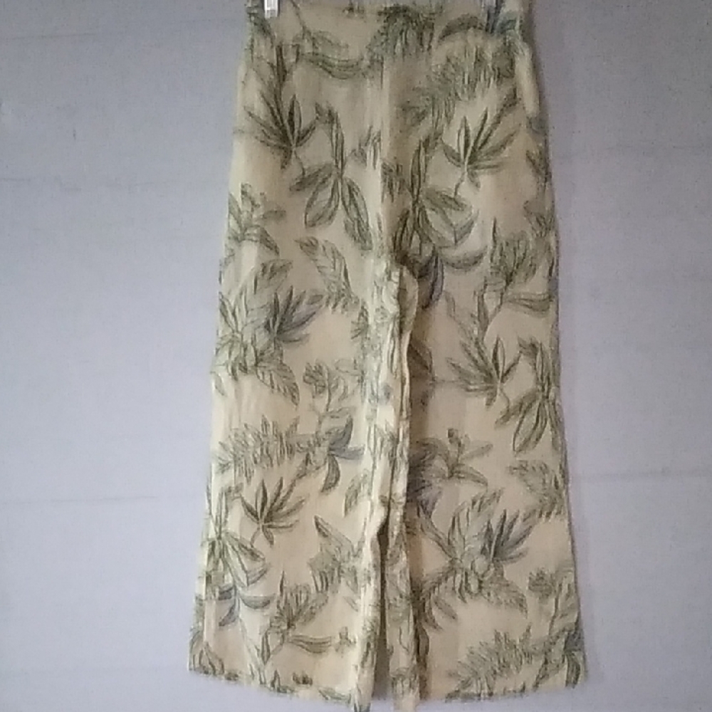 Tahari Linen Pants with Green Floral Design